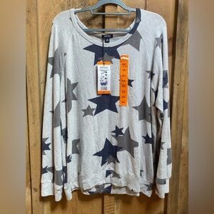 Buffalo David Bitton Womens XXL Sweatshirt Cozy Crewneck Relaxed Fit Denim Stars